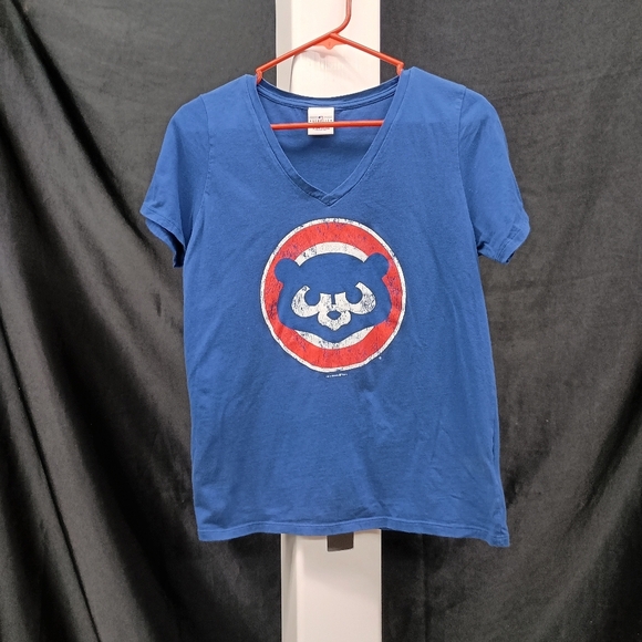 Blue V-Neck T-Shirt with Bear Logo - Picture 1 of 10